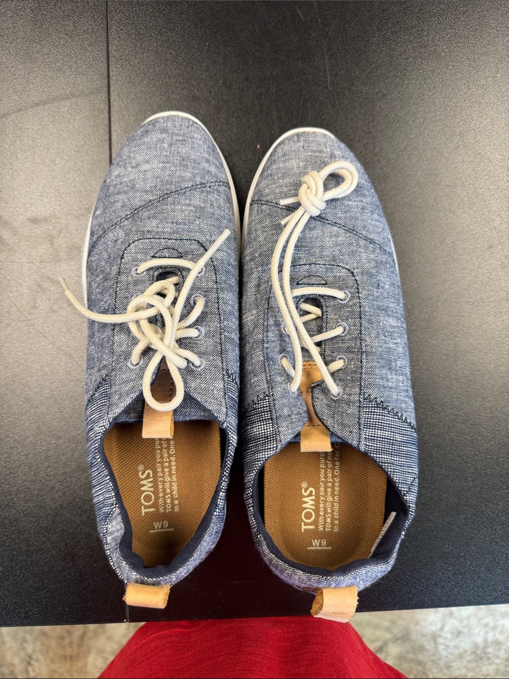 TOMS Women's Chambray Blue Lace-Up Flats with Tan Accents